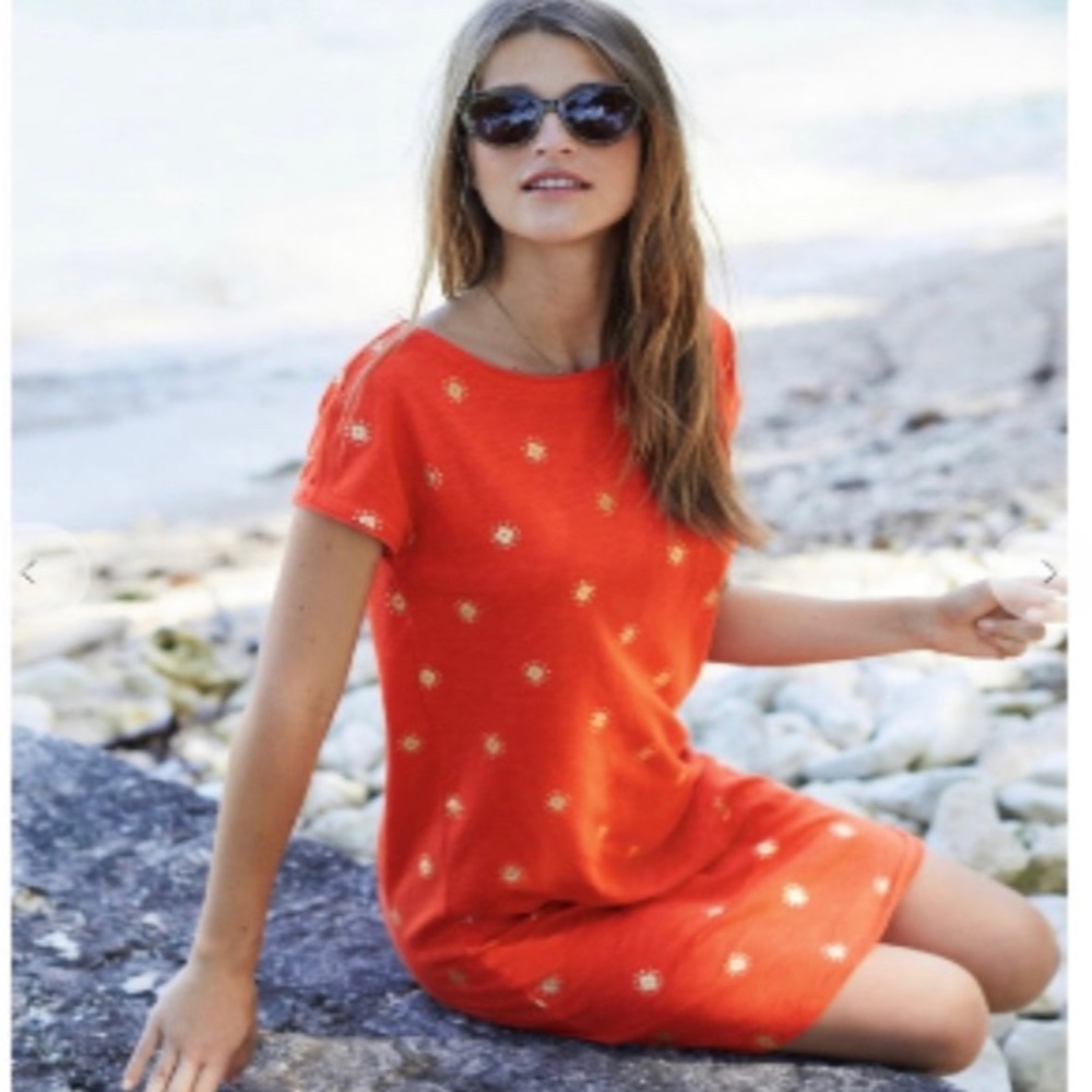 Boden Orange Short-Sleeve Embroidered Shift Dress